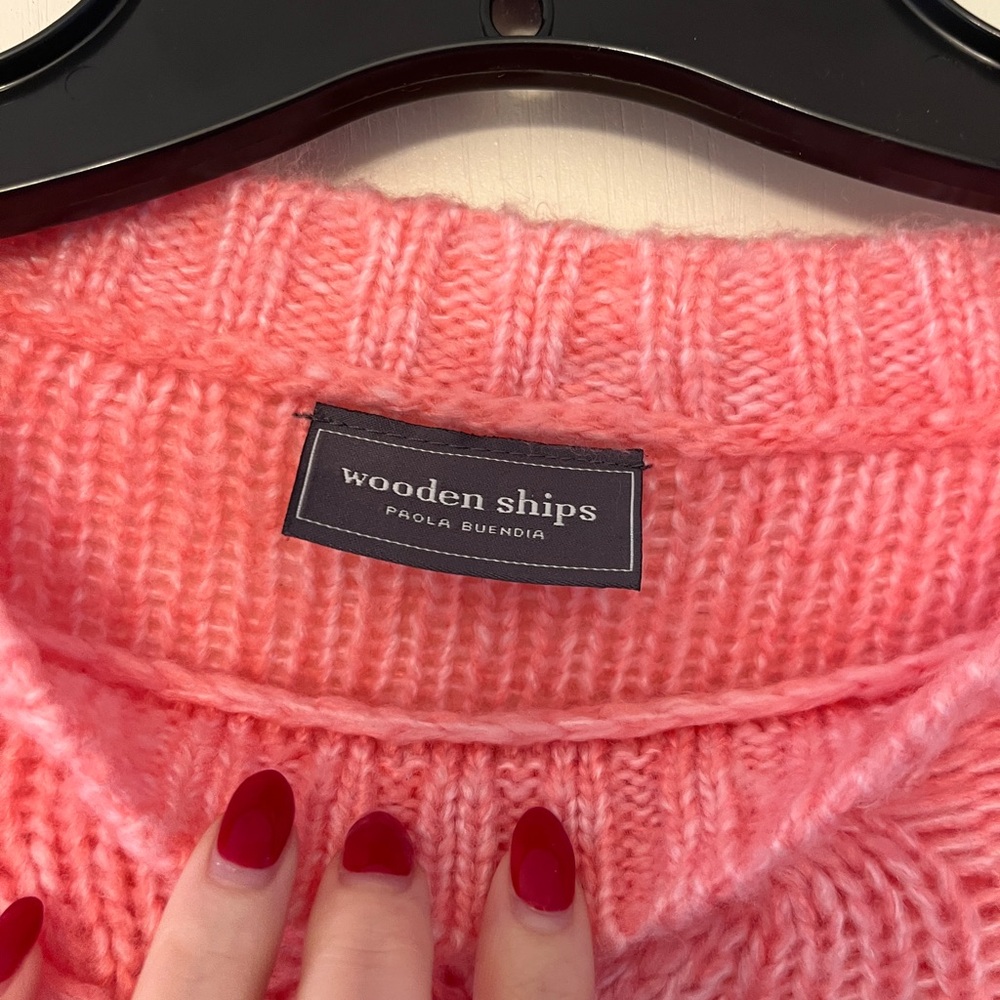 Wooden Ships Wool, Mohair Blend Pink Crew Neck Cable Knit Sweater Sz S/M - Picture 6 of 6